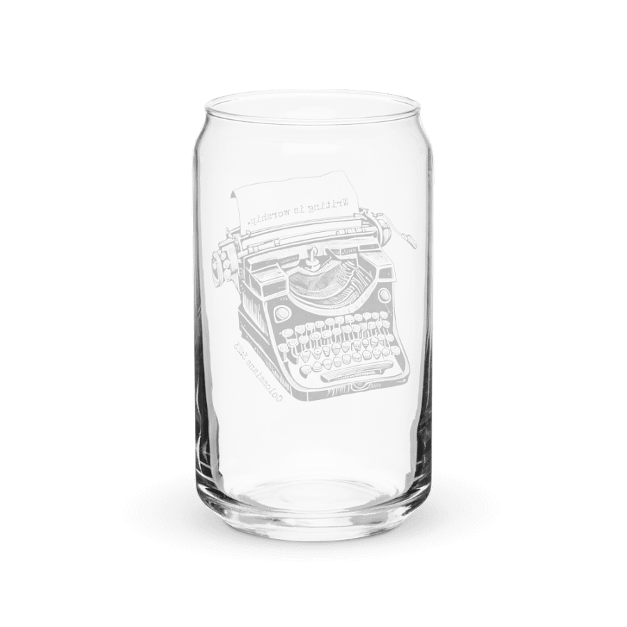 "Writing is worship" glass cup. product image (2)