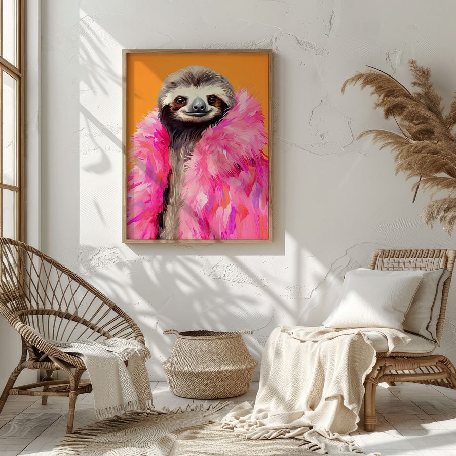 Anthropomorphic Sloth in Pink Fur Animal Portrait product image (8)