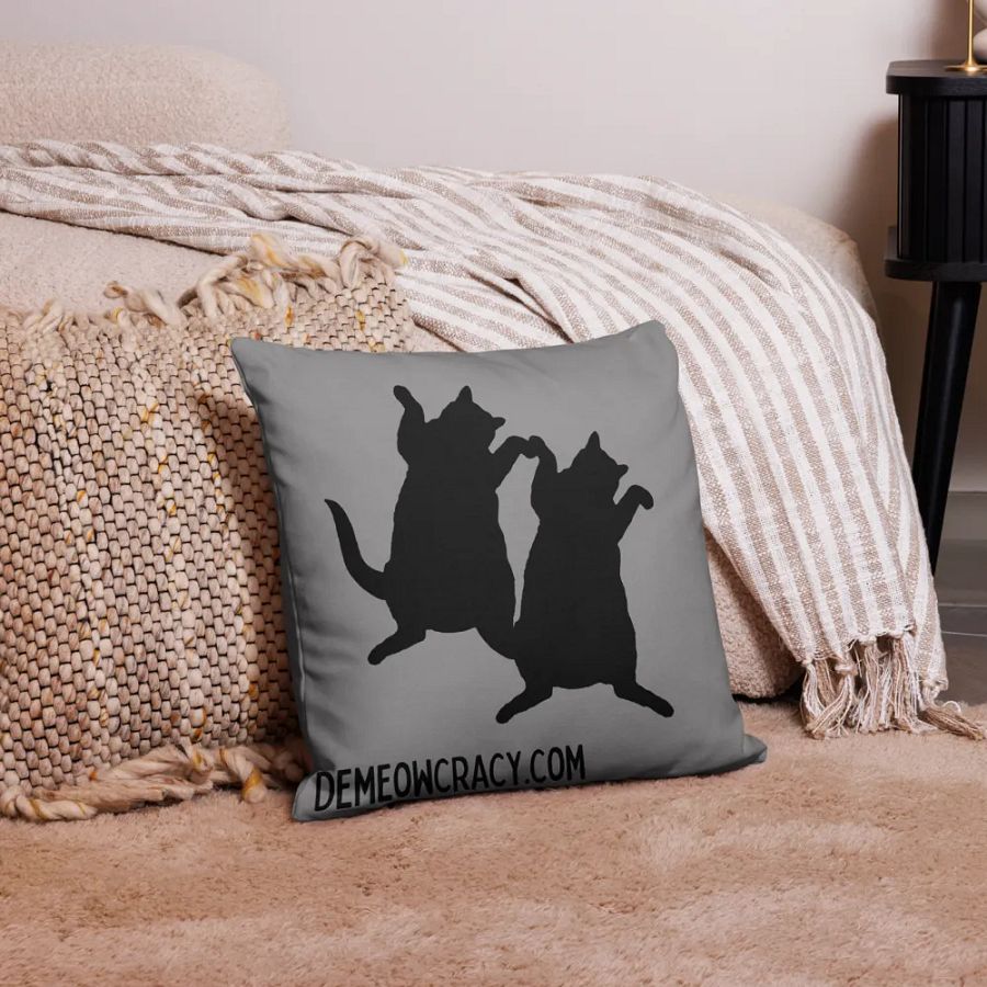 Dancing DeMeowcracy Kitties Reversible Pillow Cover - Cement Grey product image (7)