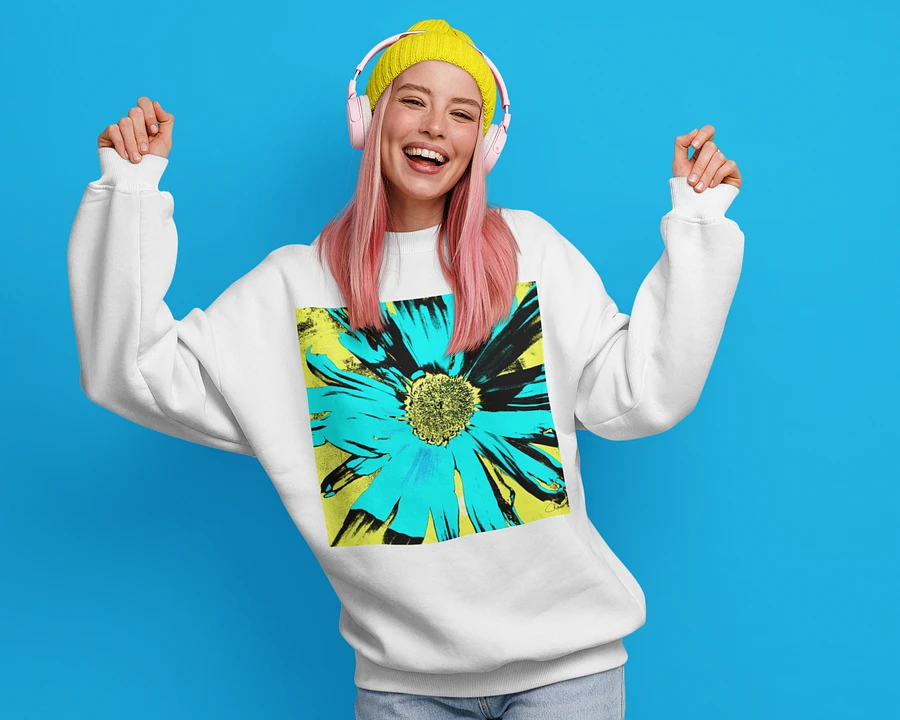 Abstract Yellow, Turquoise and Black Daisy Flower Ladies Crew Neck Sweatshirt product image (1)