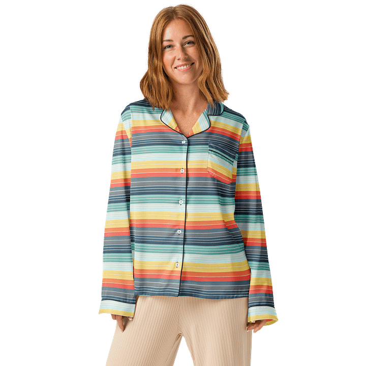 Stripey Long Sleeve Pajama Top in 70's Color Gradient product image (1)
