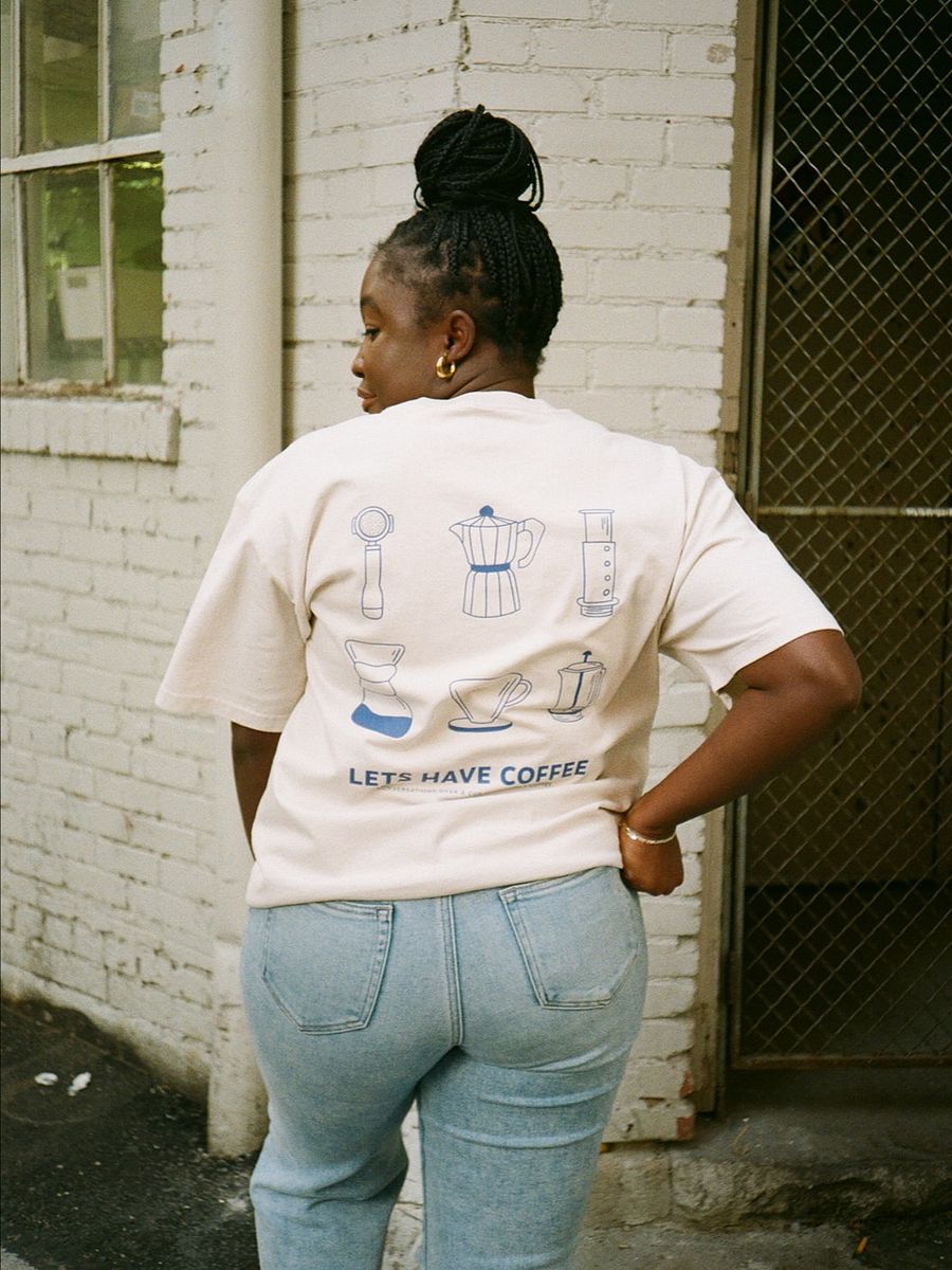 LETS HAVE COFFEE TEE (BONE + BLUE) product image (3)