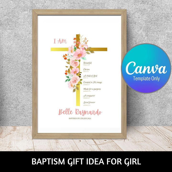 Pink Flowers On Crucifix Baptism Canva Template product image (1)