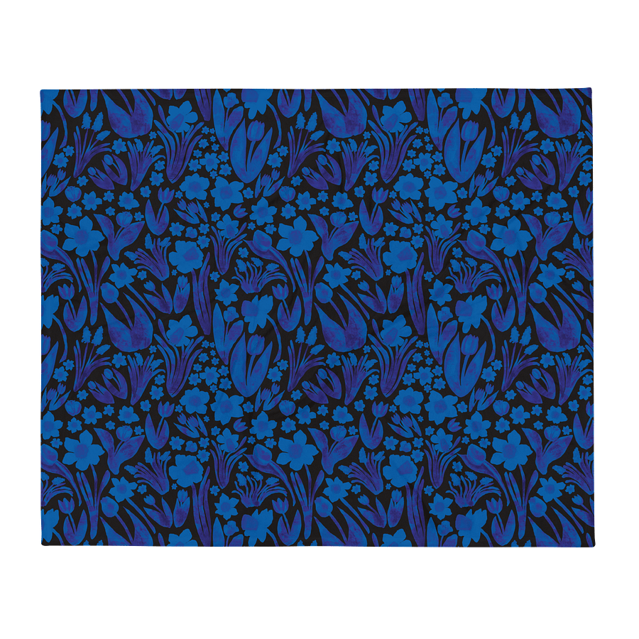 Spring Garden in Royal Blue on Black – Elegant Floral Throw Blanket product image (12)