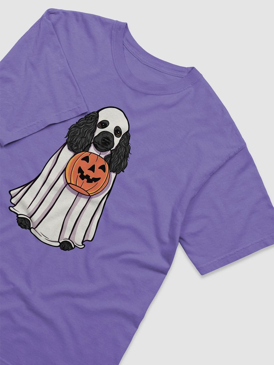 Funny Halloween Poodle(Black) T-Shirt | Funny Papillon Wearing a Ghost Costume and Holding a Pumpkin Basket product image (25)