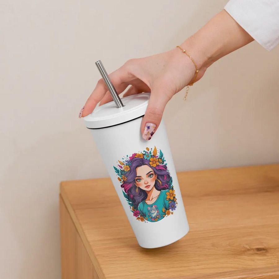 Bloomcore Flower Girl 20 oz Tumbler Cup - White - Insulated Tumbler with a Straw - v2 product image (6)