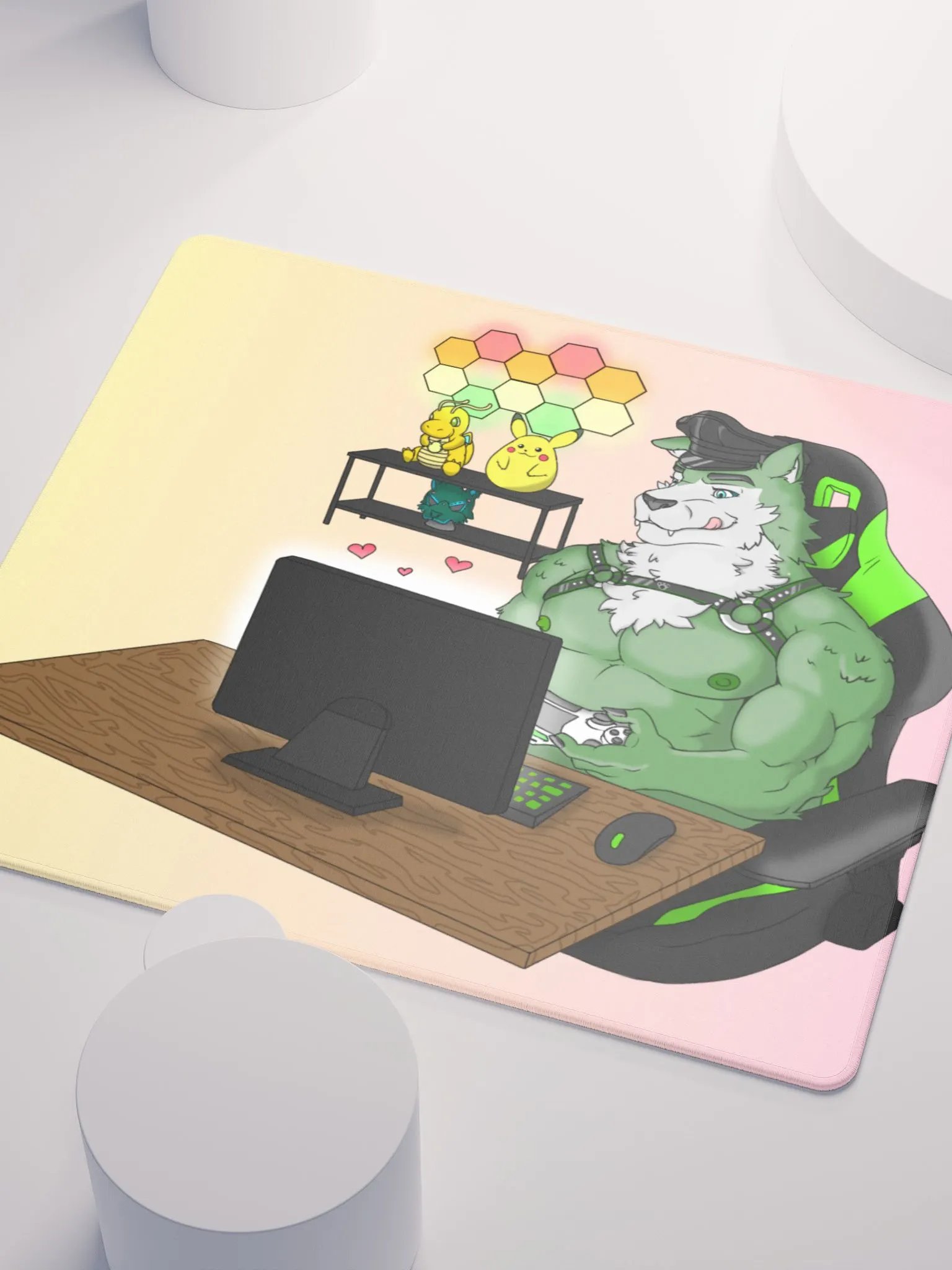 Cozy Wolf Dad Gaming Mouse Pad (Pink / Left) product image (5)