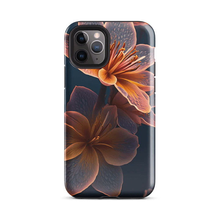 Tough Phone Case for iPhone® - Orange Luminescent Flowers - Floral Design product image (2)