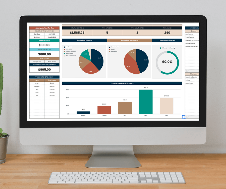 Australian Tax Deductions Tracker & Dashboard Spreadsheet, Google Sheets Template product image (8)