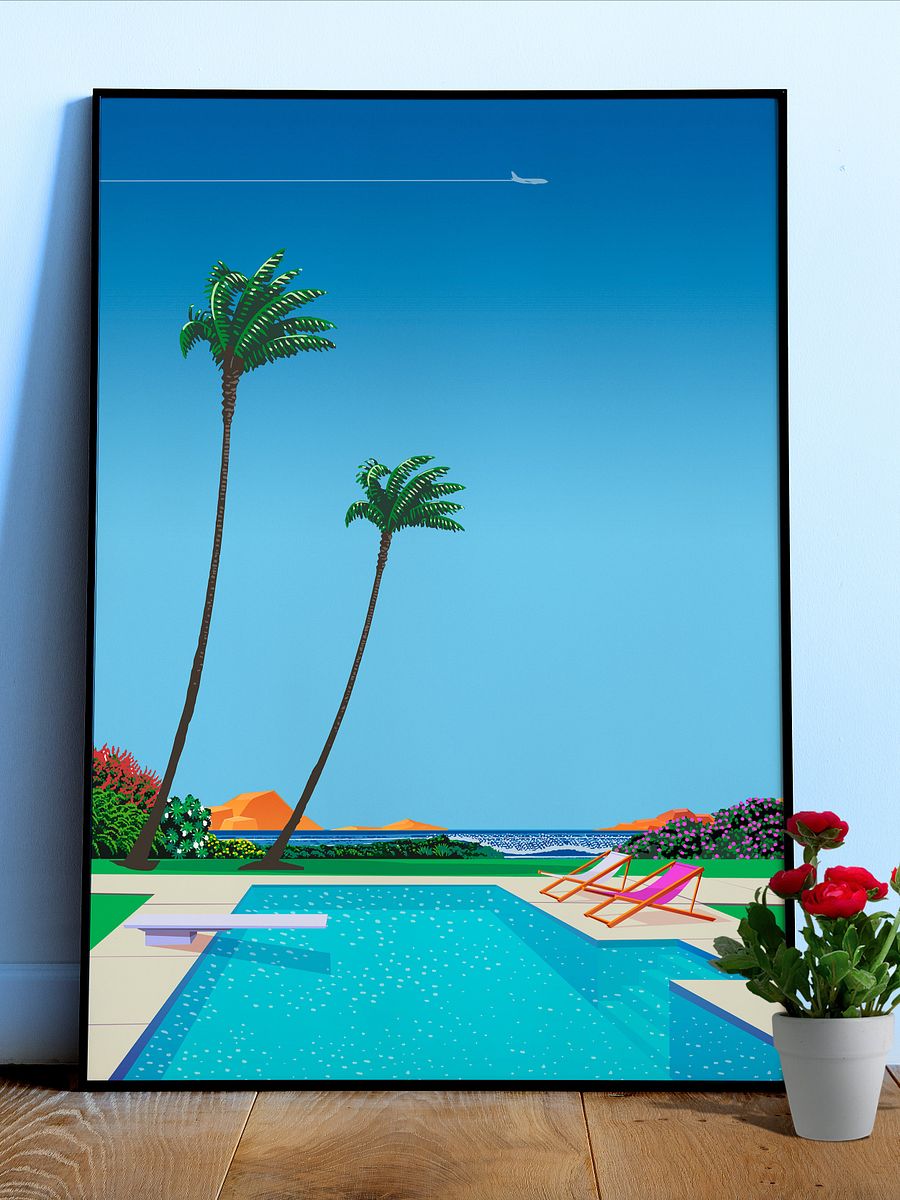Texas, USA, pool, beach — City Pop art, retrowave/vaporwave poster, 80s, aesthetic poster product image (3)