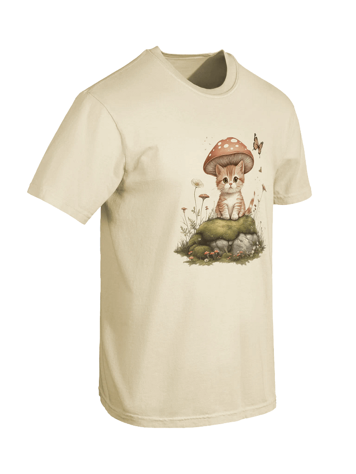 Cottage core Mushroom Cat T-Shirt - Relaxed Fit Heavyweight Unisex Cotton T-Shirt product image (5)