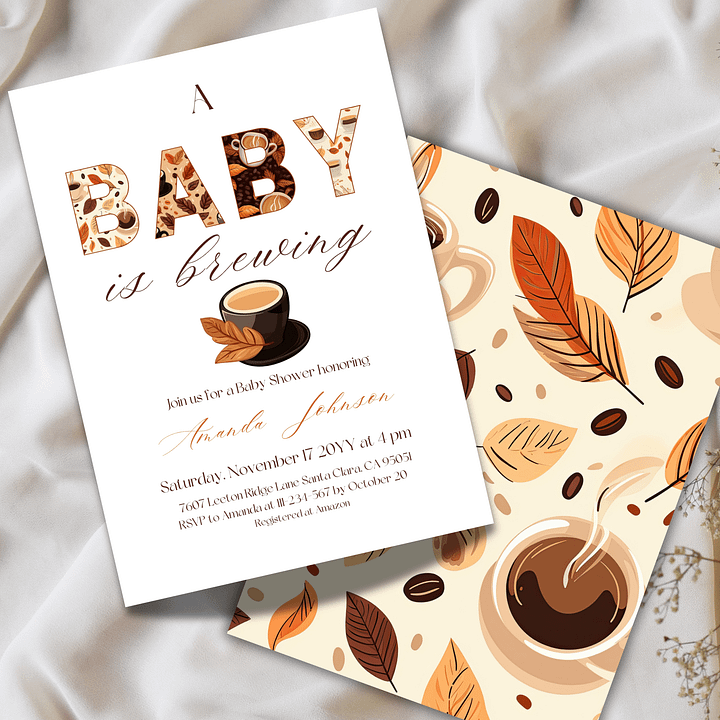 A Baby is Brewing Baby Shower Invite, Rustic Gender Neutral Baby Shower, Coffee Themed Brunch Invitation, Digital Download Canva Template product image (2)