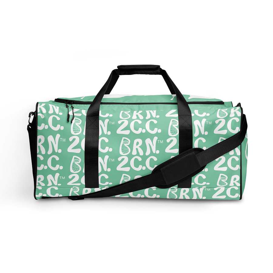 BOURNE to Cape Cod™ | Duffle Bag | BRN.2C.C.™ | Coastal Gym & Travel Gear | 22" All-Over Print Weekender | White Logos on Vista Blue Green product image (1)