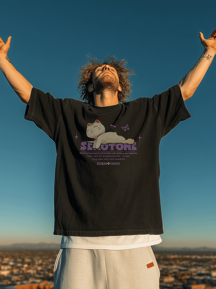 Trendy Purple Graphic T Shirt Serotonin Mood Cat Tee product image (1)