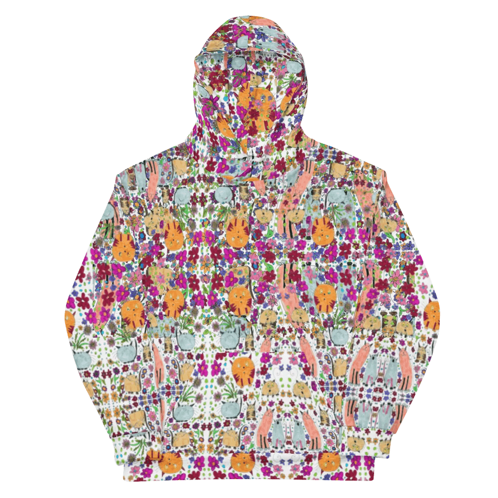 Abstract Floral Doodle Art Cats Unisex Pull Over Hoodie product image (11)