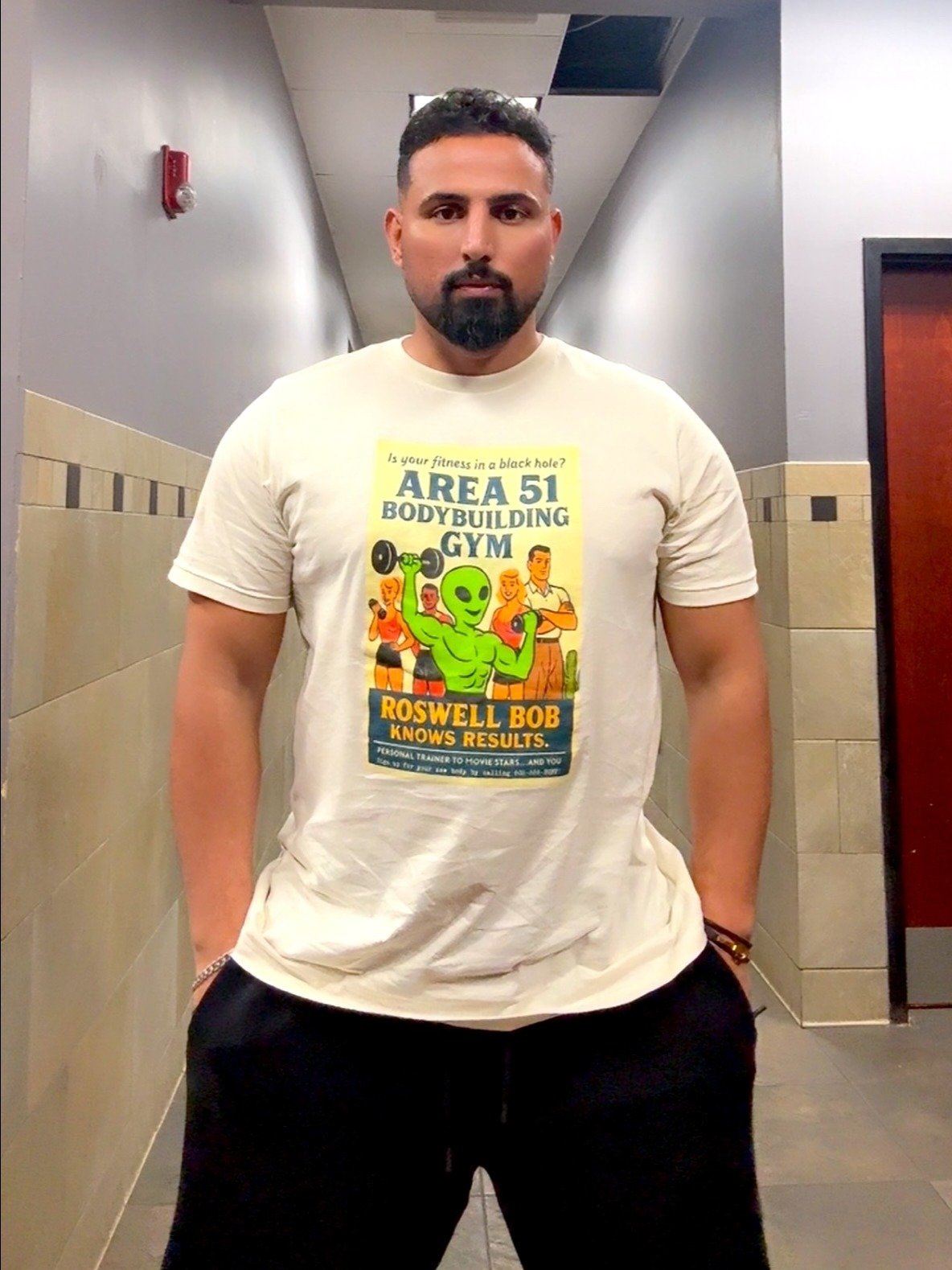 Area 51 Bodybuilding Gym Roswell Aliens 1950's Retro Unisex T-Shirt product image (1)