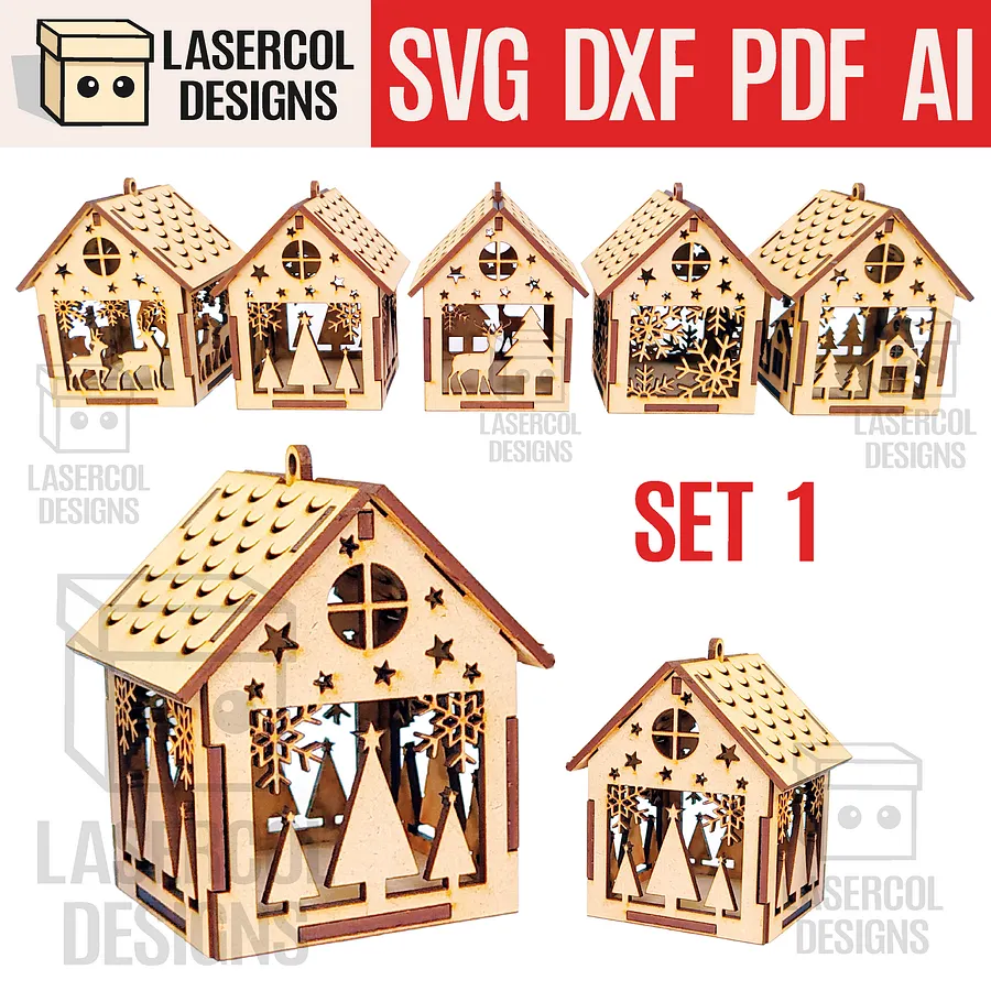 Christmas House Ornaments Bundle (Set 1-2-3-4) - Laser Cut Files product image (3)