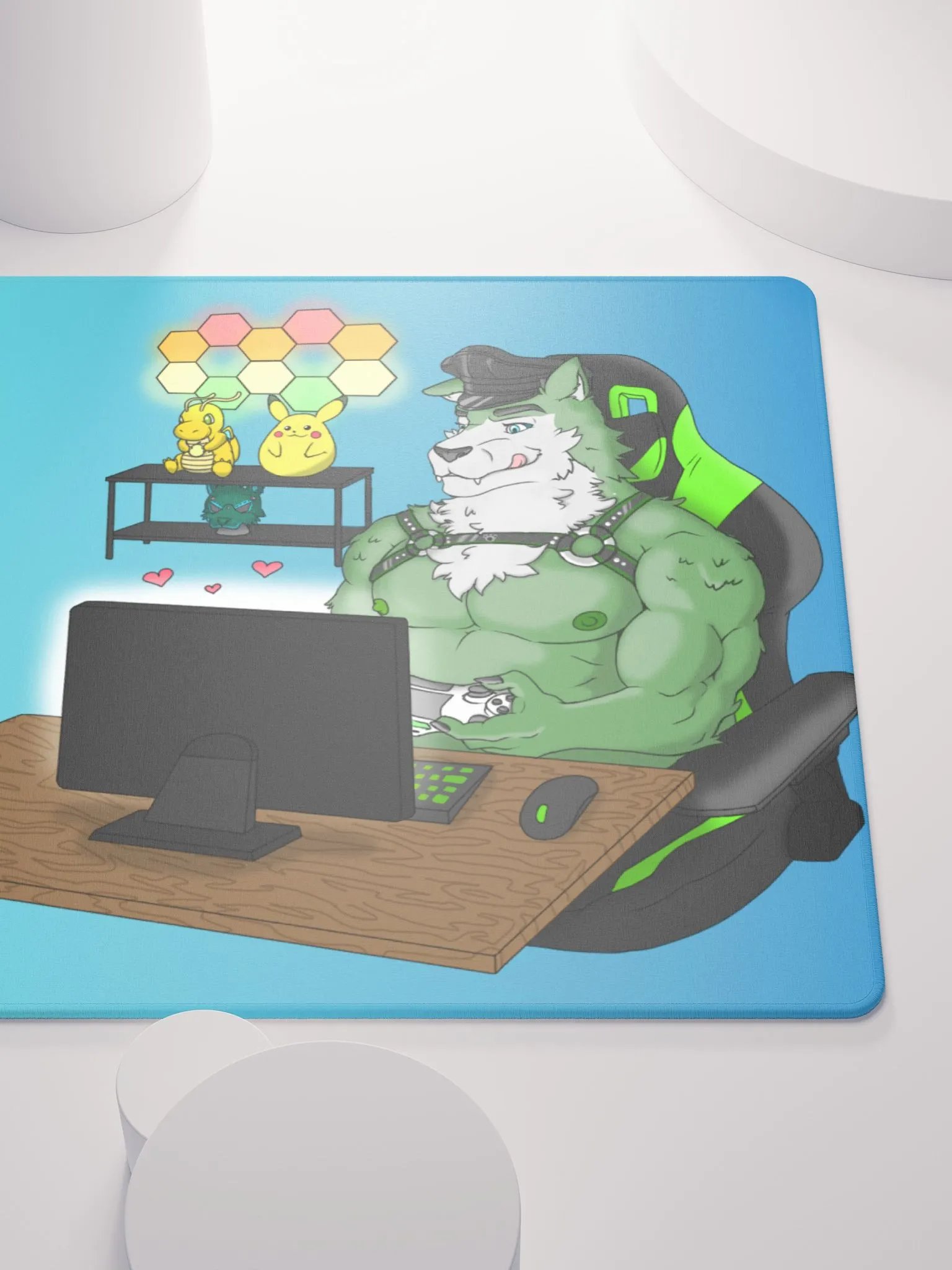 Cozy Wolf Dad Gaming Mouse Pad (Blue / Left) product image (9)