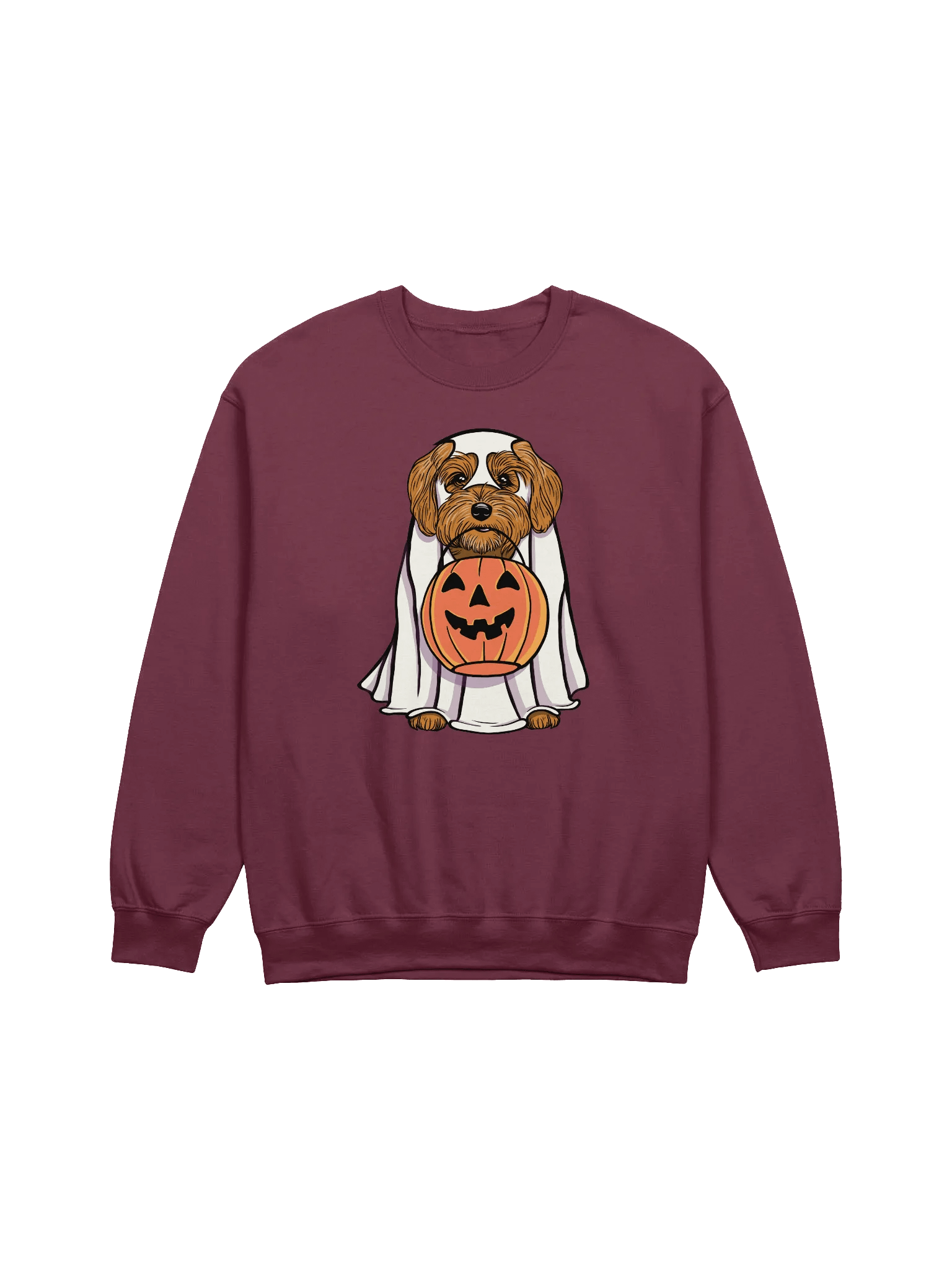 Funny Halloween Havanese Sweatshirt | Funny Havanese Wearing a Ghost Costume and Holding a Pumpkin Basket product image (12)