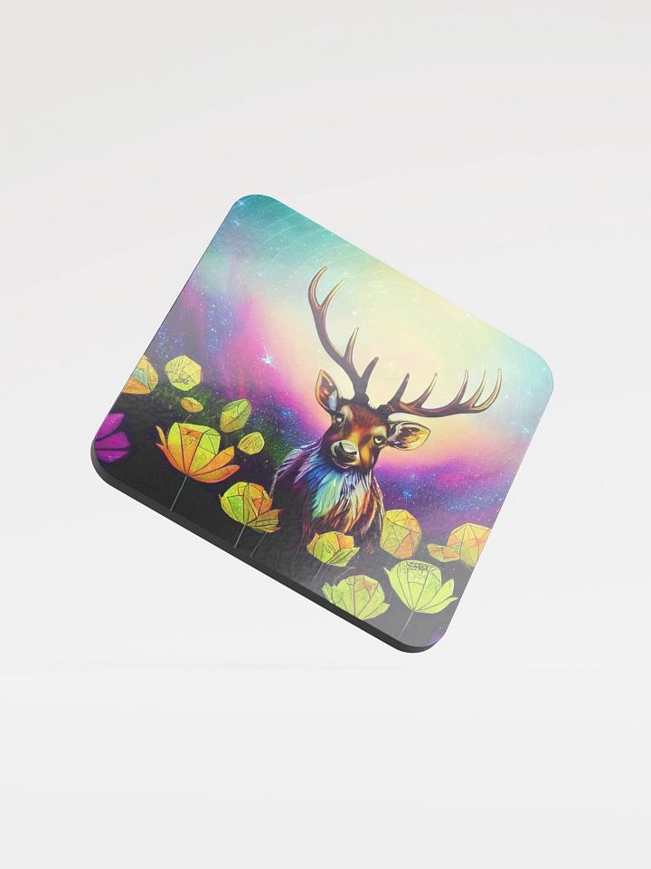 Cosmic Deer Glossed Cork Coaster product image (1)