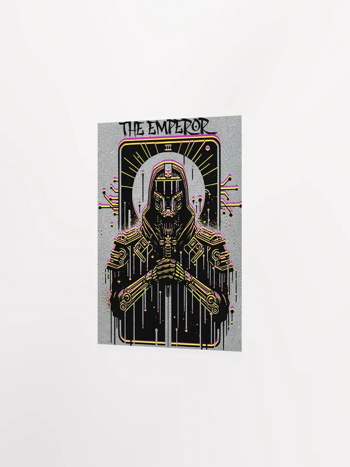 Cyberpunk Tarot Wall Art Poster – "The Emperor" Card with Hooded Leather Coat, Armored Gauntlets & Sword – Futuristic Graffiti Stencil Artwork product image (28)