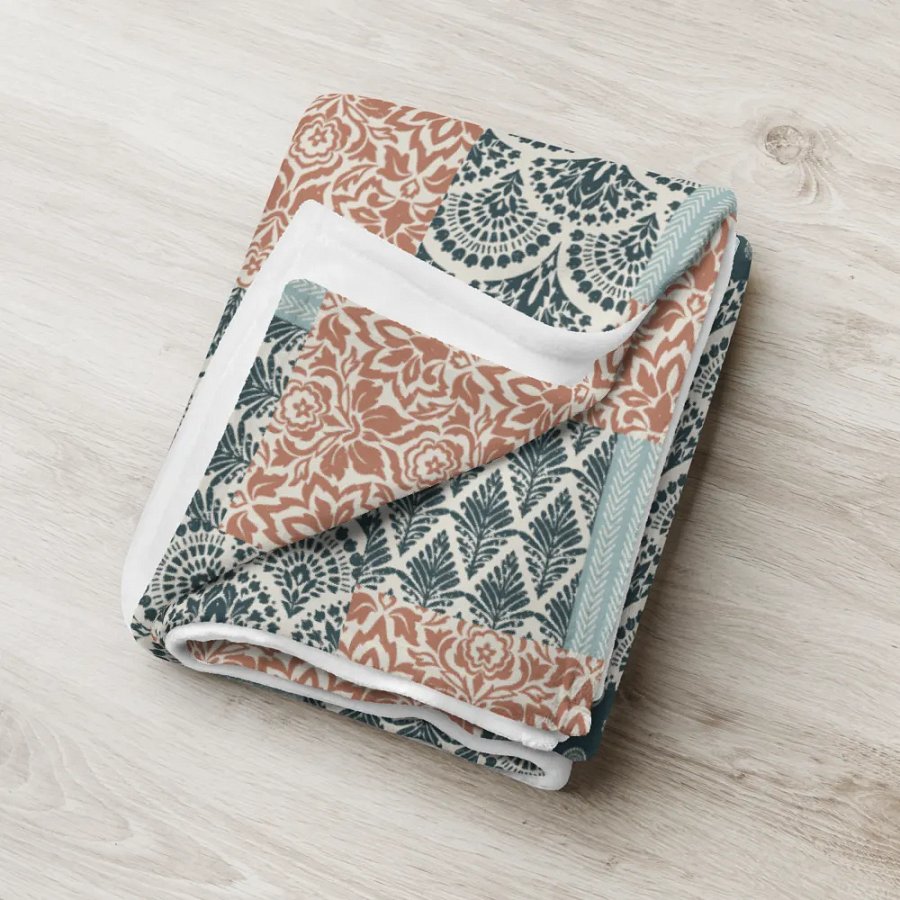 Boho Santa Fe Damask Patchwork Throw Blanket product image (5)