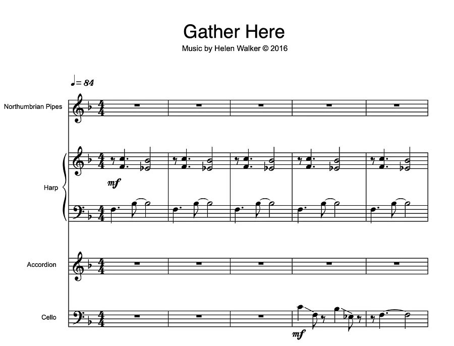 Gather Here (Northumbrian Pipes, Scottish Lever Harp, Accordion & Cello - Score & Parts) product image (1)