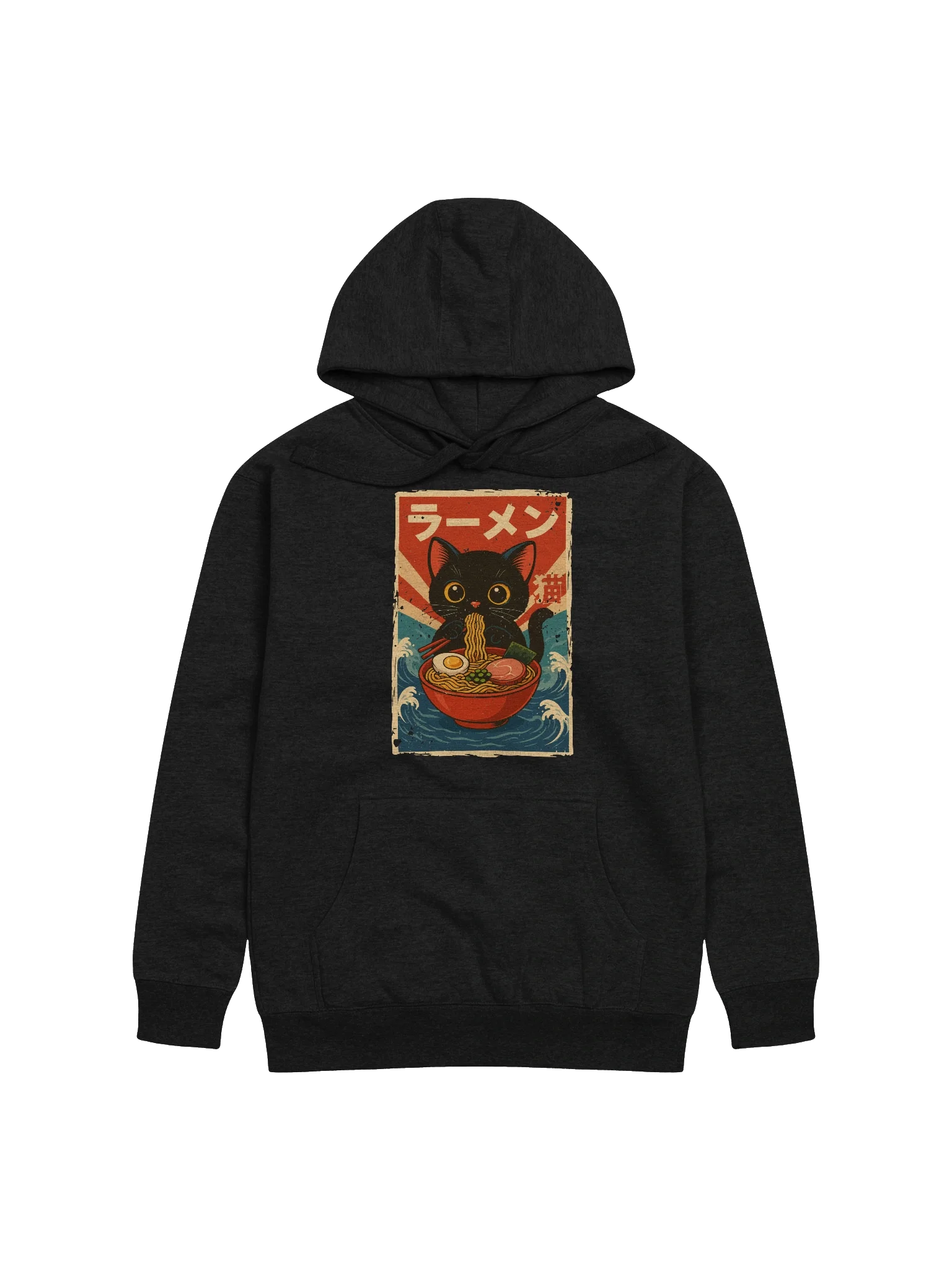 Black Cat Ramen Wave Striking Retro Japanese Style Hoodie product image (5)