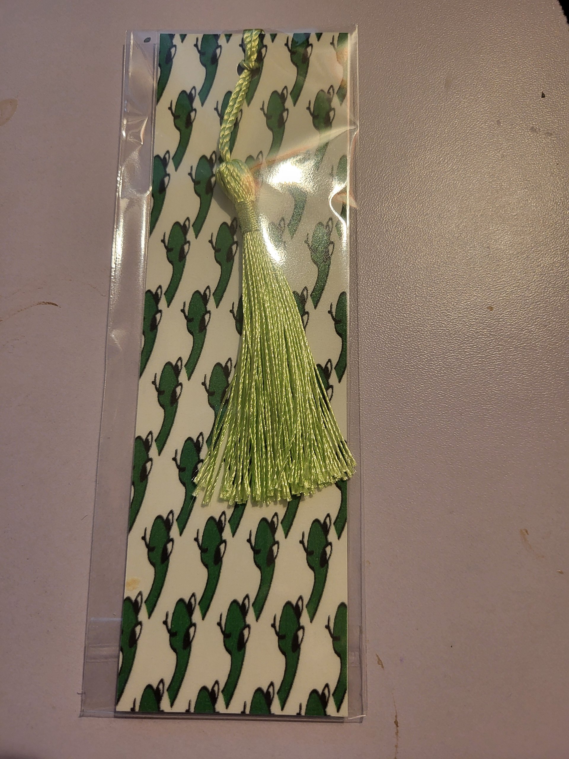 Cute Cartoon Green Gardner Snake Pattern Laminated Bookmark with Tassel for the Reptile Loving Book Reader in Your Life product image (2)