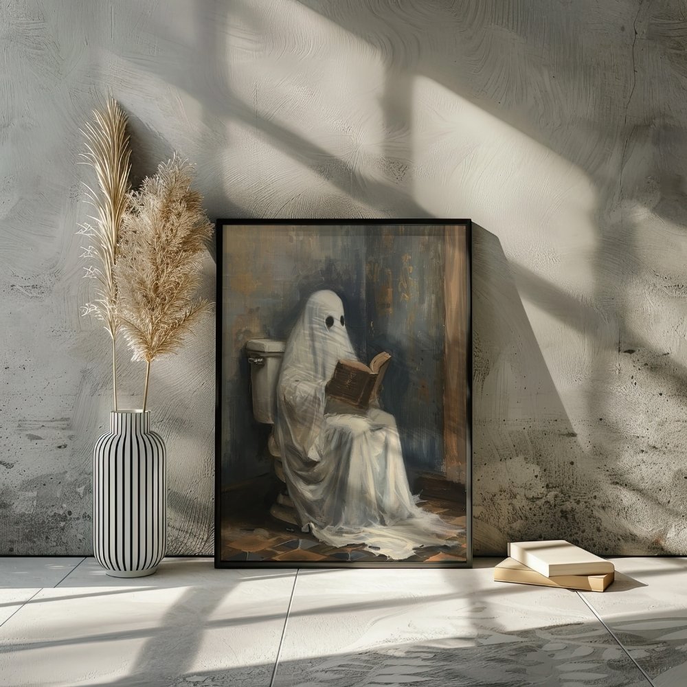 Ghost Reading a Book in Toilet Halloween Bathroom Wall Art Print product image (25)