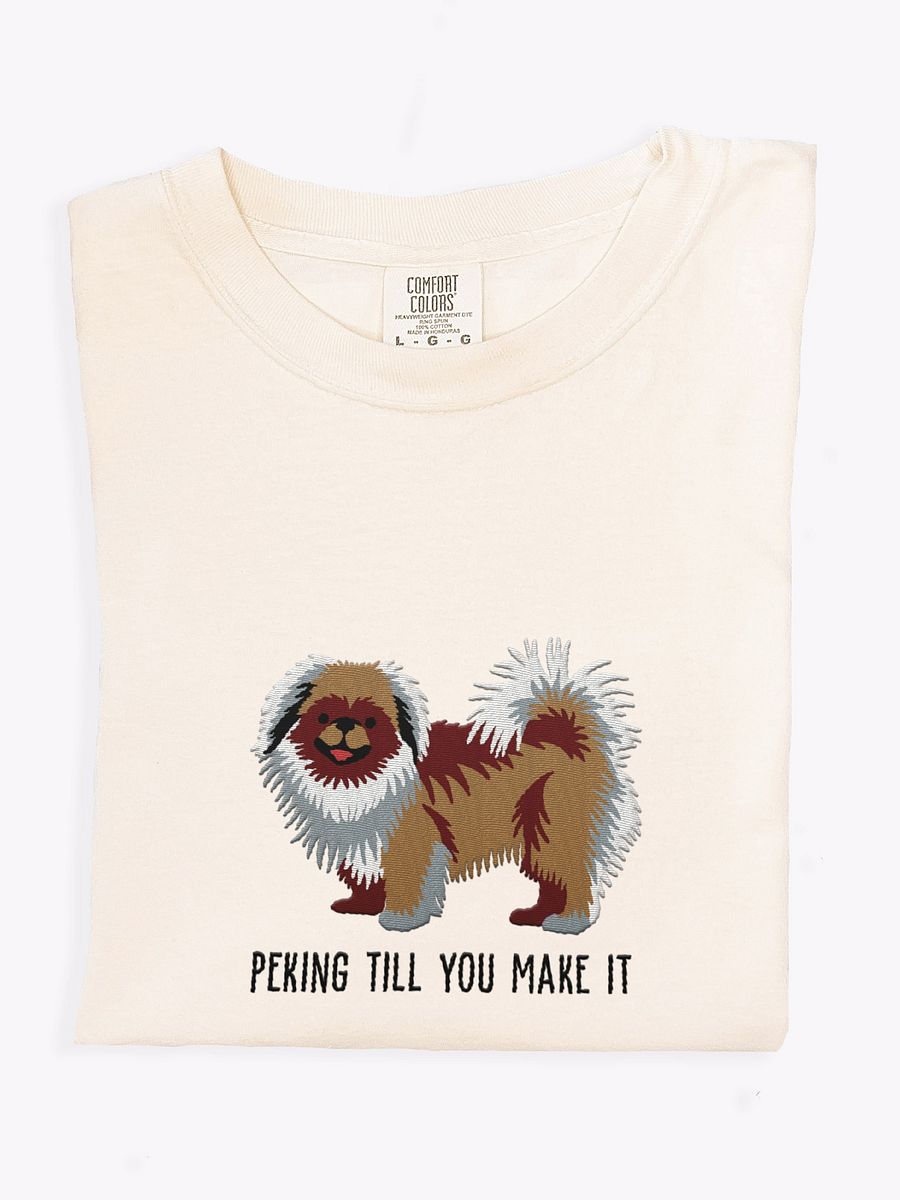 Peking Till You Make It T-Shirt(Embroidered) of a Pekingese(Brown) product image (1)