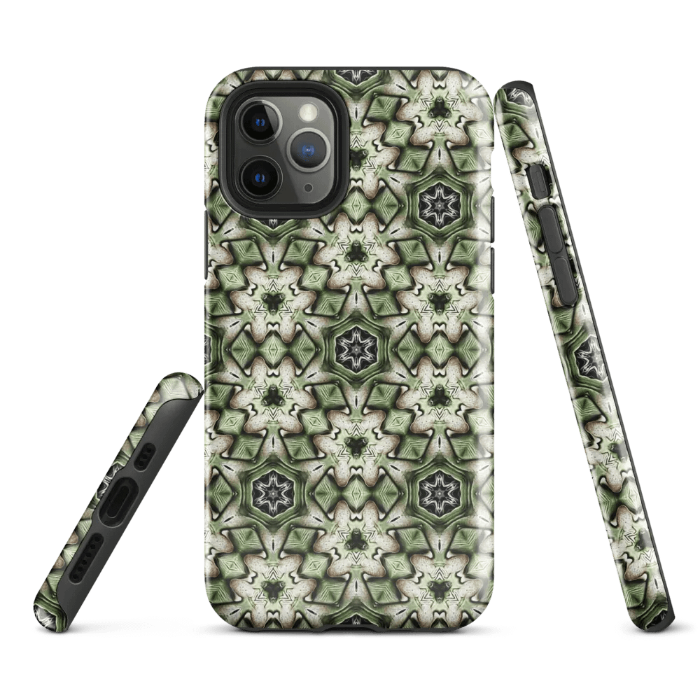 Tough Phone Case for iPhone® - Green and Beige Hex Geometric Pattern product image (1)