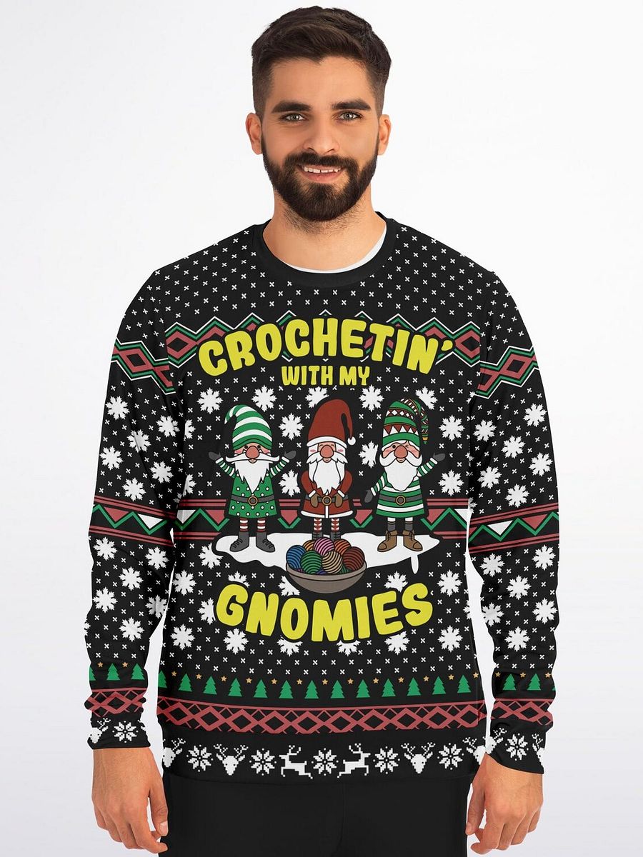 "Crochet with My Gnomies" Ugly Christmas Sweater | Knitting Crafter Holiday Sweatshirt | Crochet Gnome Winter Outfit product image (5)