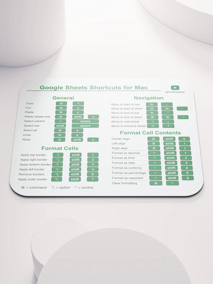 Keyboard Shortcuts Mouse Pad for Mac - Google Sheets product image (1)