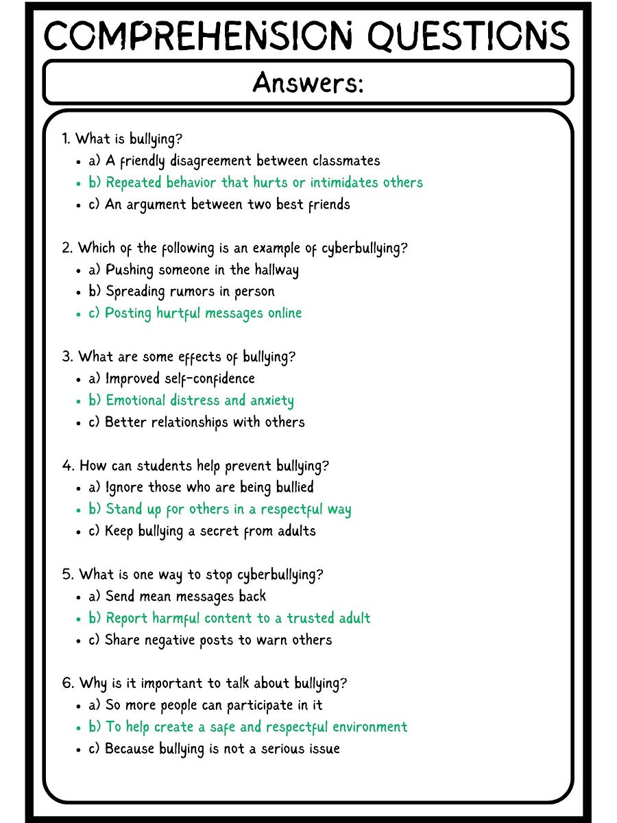 bullying reading comprehension activities for middle school product image (4)