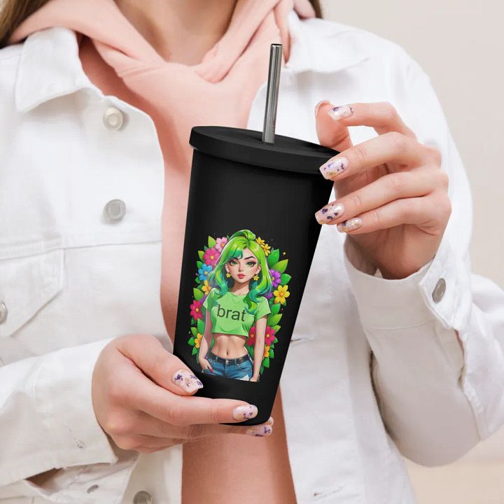 Brat 20 oz Tumbler Cup - Black - Insulated Tumbler with a Straw v2 product image (2)