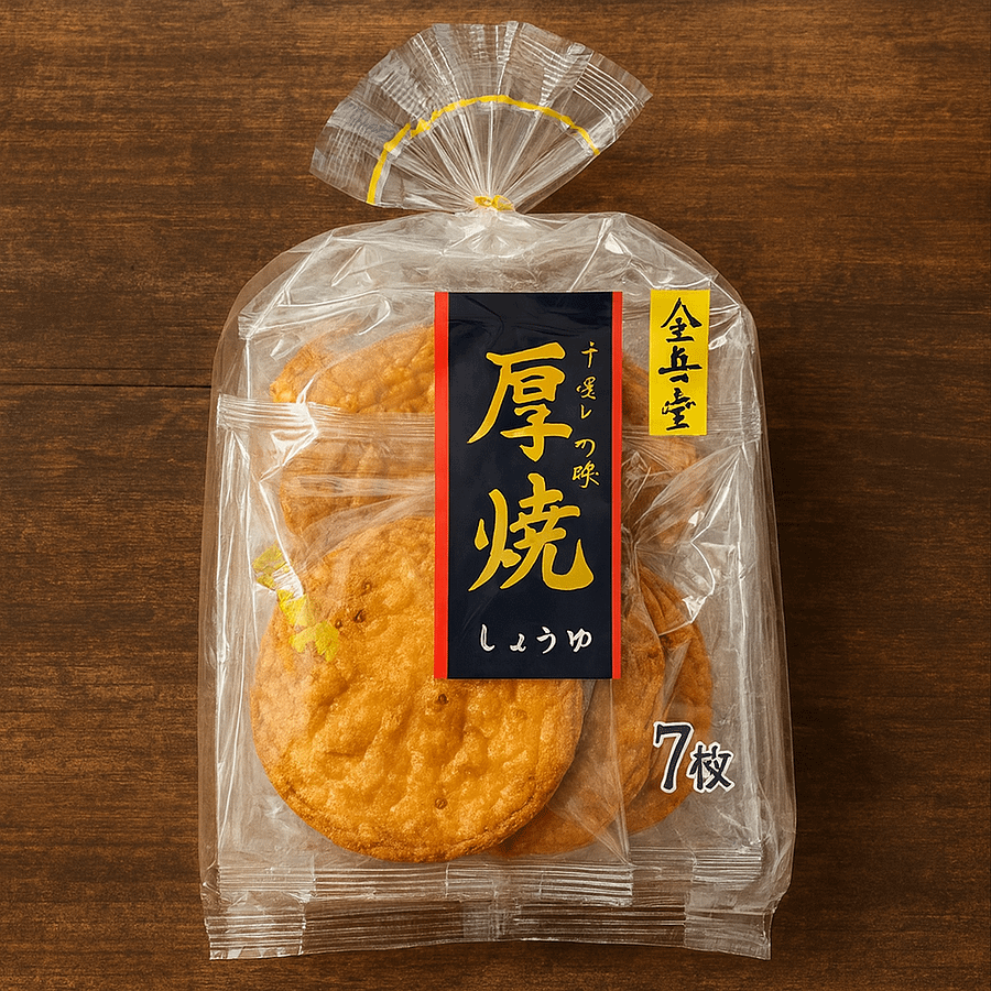 🎎 Kingodō Atsuyaki Soy Sauce Thick Senbei – Handcrafted Japanese Rice Crackers product image (1)