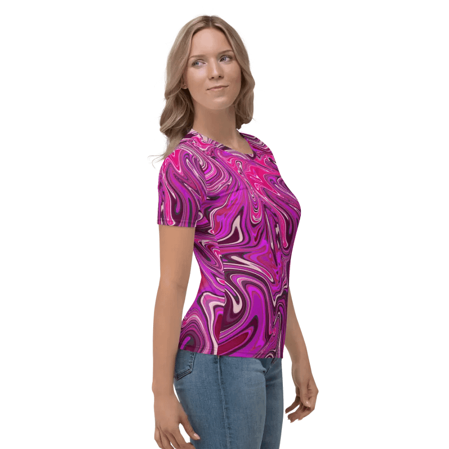 Women's Crew Neck Tshirt - Pink and Purple Digital Fluid Art product image (3)