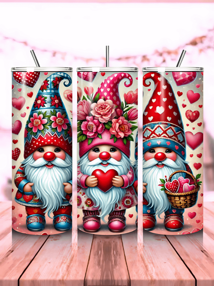 Valentine’s 20oz Skinny Tumbler Wrap PNG – Adorable Gnomes & Hearts Sublimation Design – Instant Digital Download product image (1)