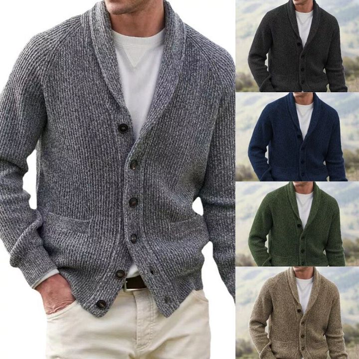 Mens Winter Warm Cardigan Sweater Cable Knit Button Cotton Sweater Pockets Tops product image (1)