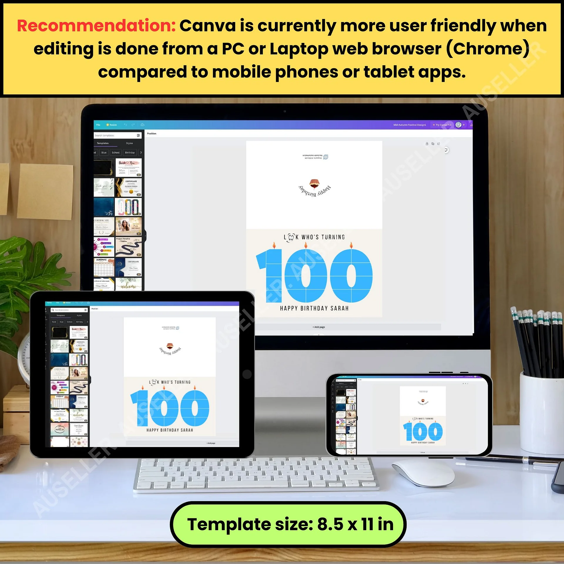 100th Birthday Number Photo Card Canva Template product image (5)
