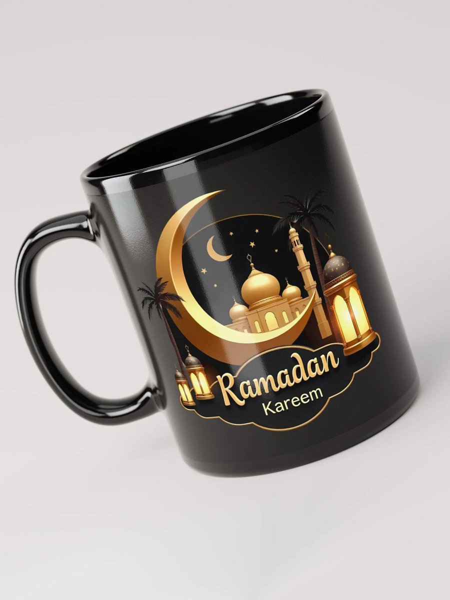 Glossy Black Ramadan Kareem Mug – Gold Elegance for the Holy Month product image (6)