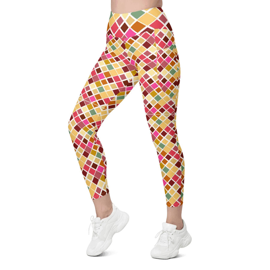 Colorful Square Pattern Design Leggings with Pocket - v5 product image (8)