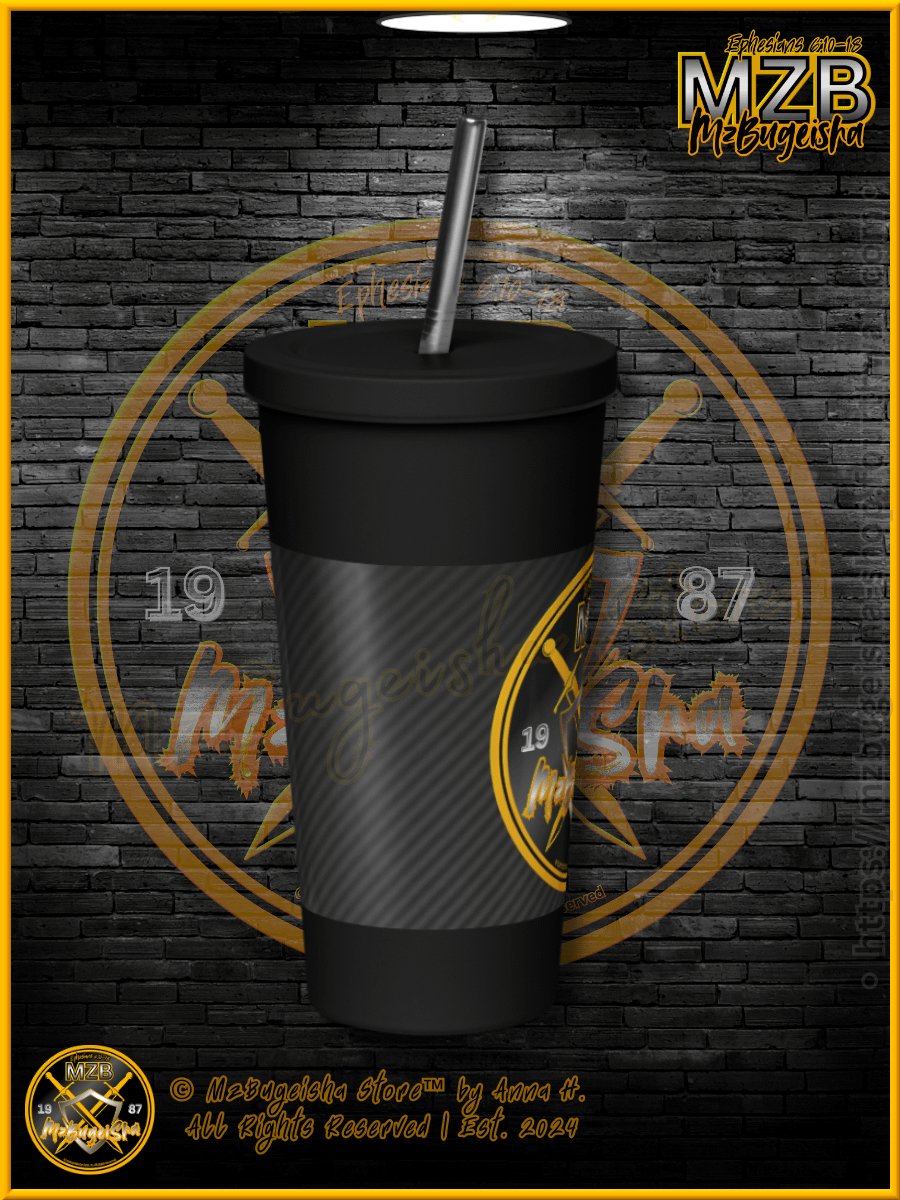 Tumbler - MzBugeisha™ "Emblem & MZB Tingz™ / MzBugeisha Name Logo [V2] (blk/yellow/slvr)" Insulated Tumbler with a Straw By Anna H. product image (4)