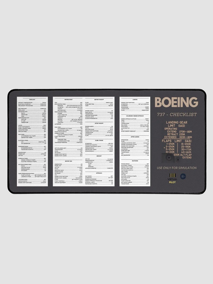 737 Keyboard & Mouse Mat – Flight Checklist & Speed Guide product image (1)