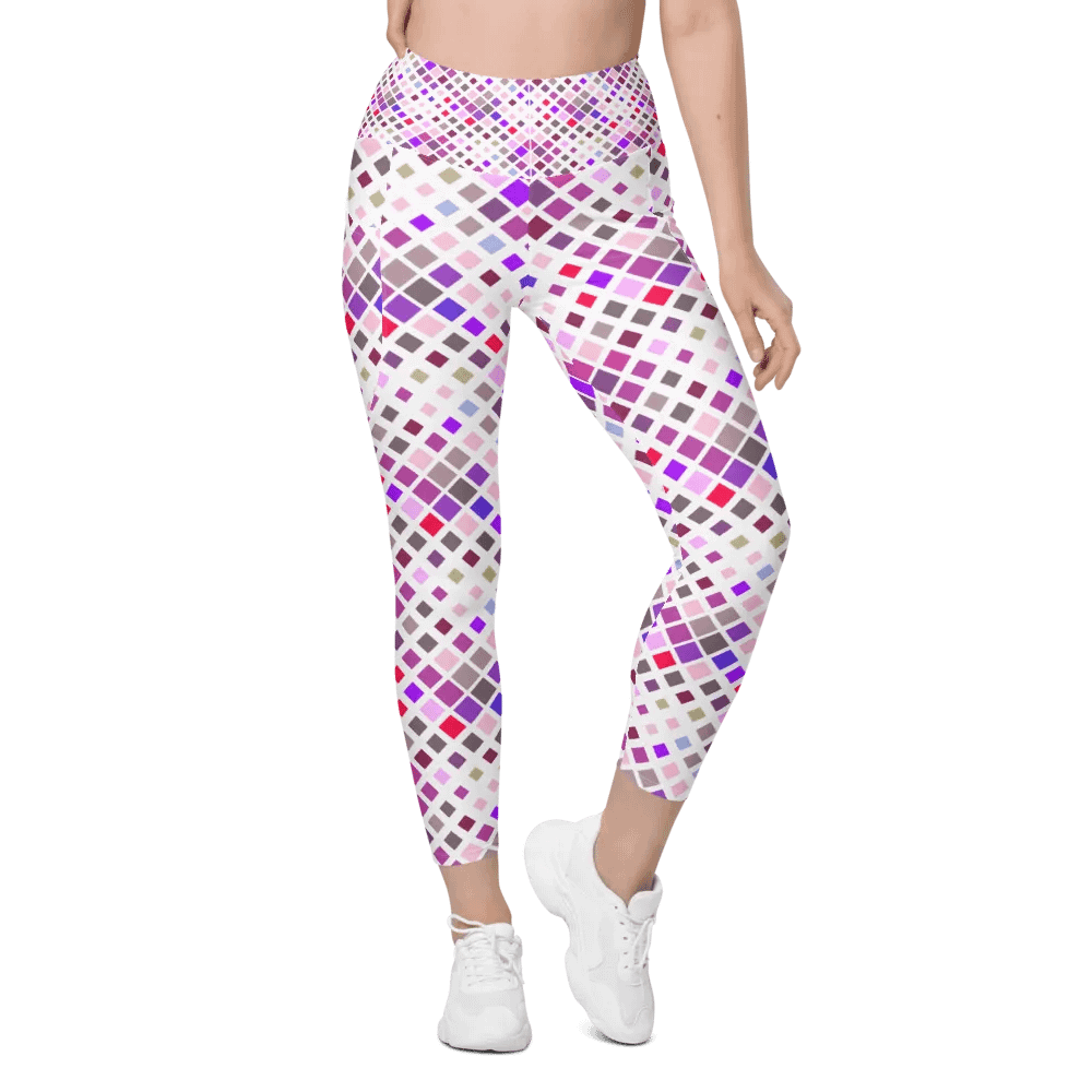 Colorful Square Pattern Design Leggings with Pocket - v11 product image (5)