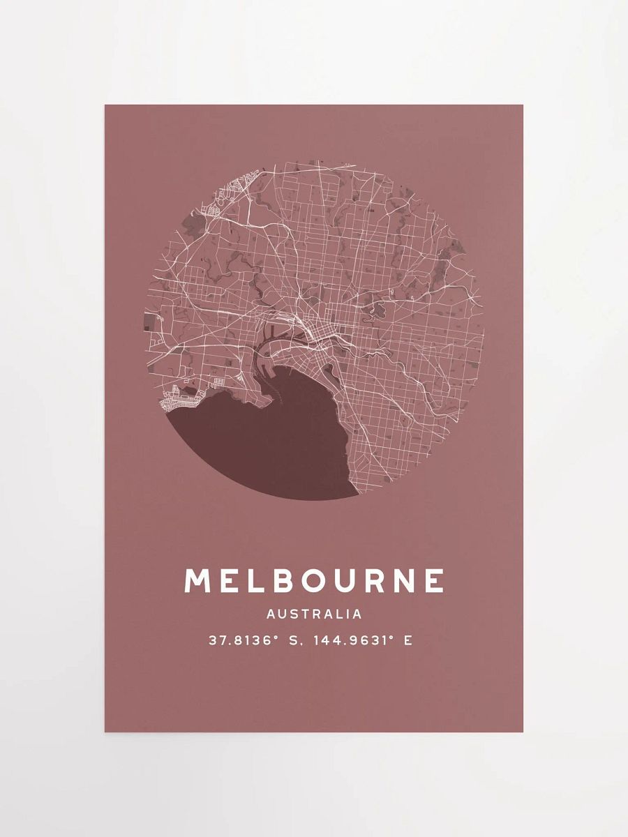 Melbourne Street Map Poster – Red Minimalist Circular City Art product image (4)