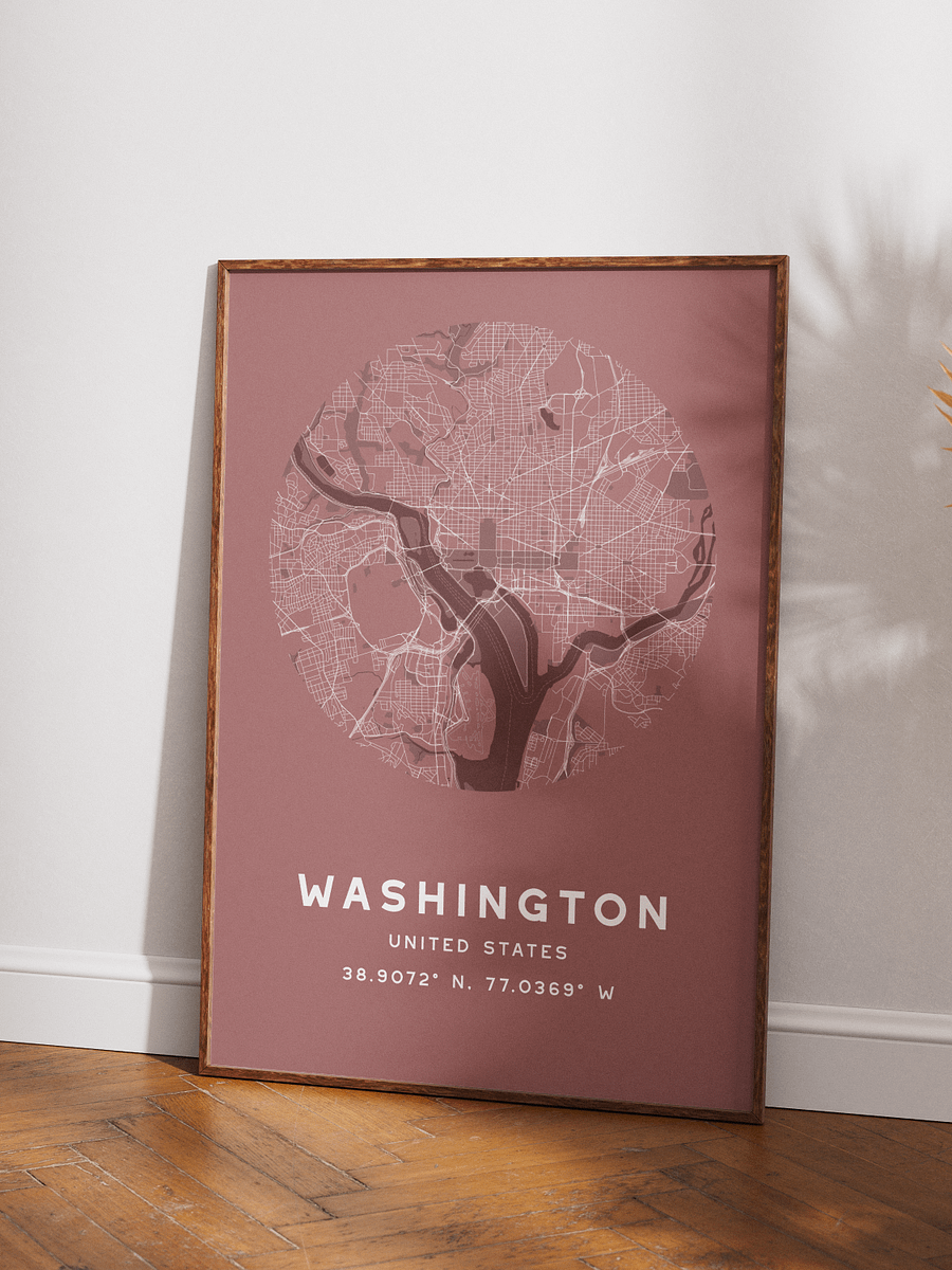 Washington Street Map Poster – Red Minimalist Circular City Art product image (3)