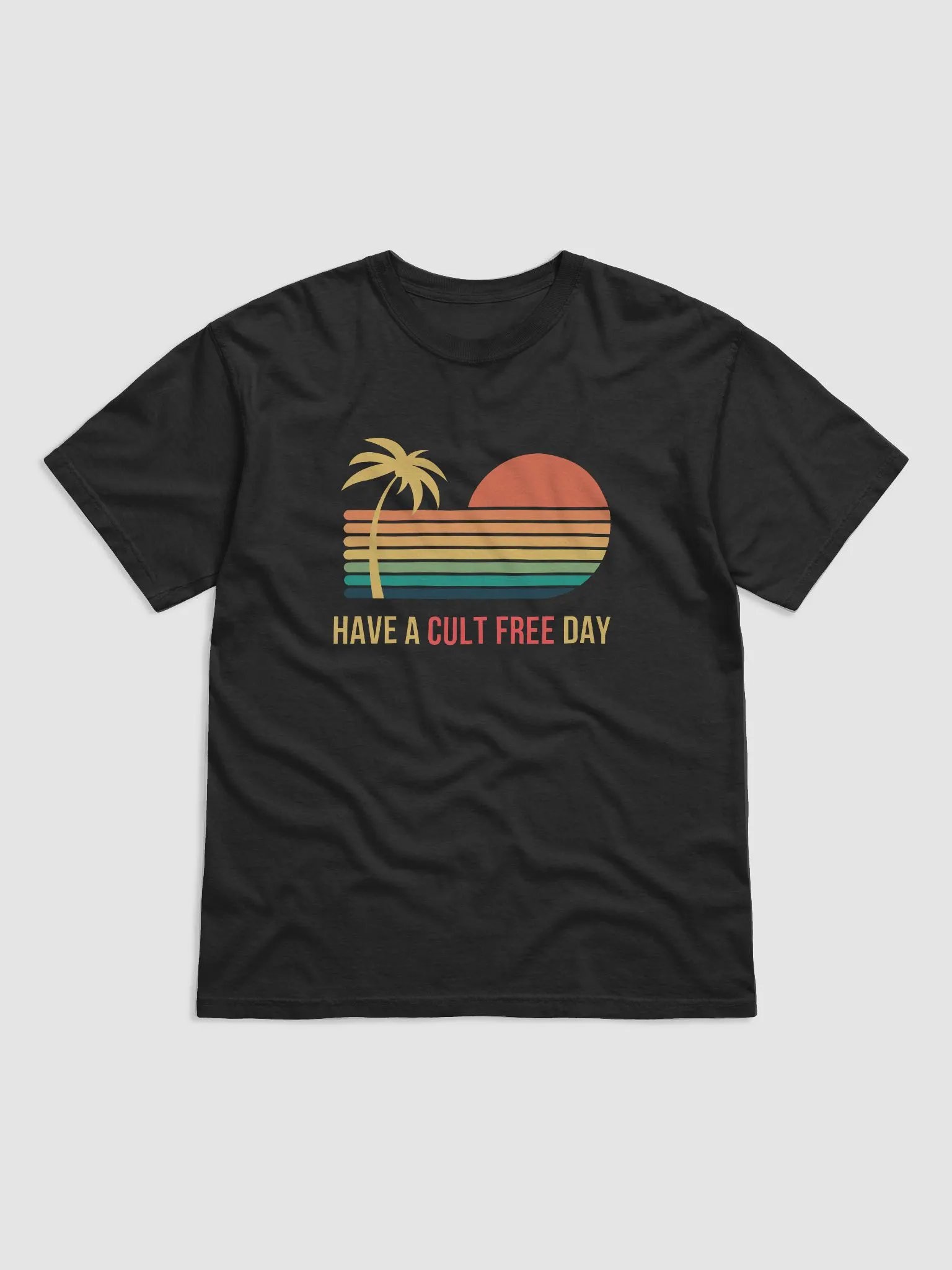 Have a Cult Free Day Retro Black T-shirt Mens product image (1)