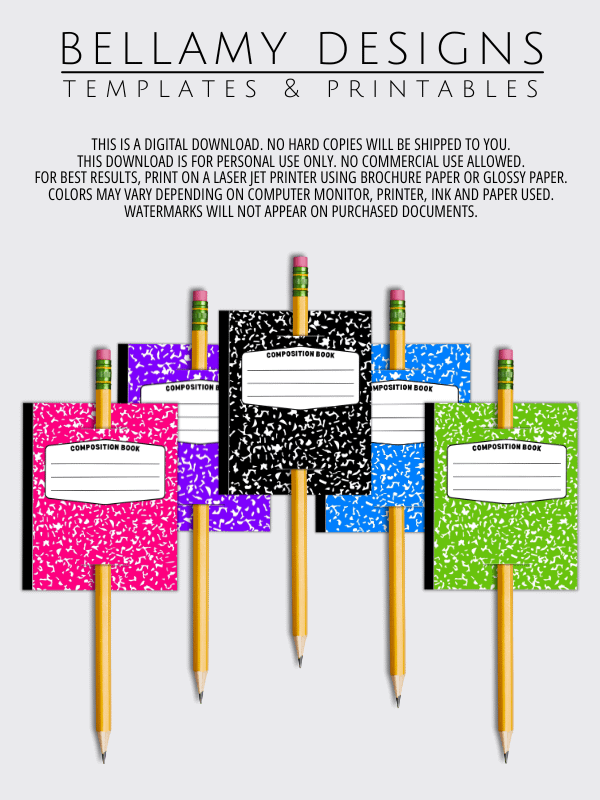 Notebook Pencil Toppers - Composition Notebook Printable product image (9)